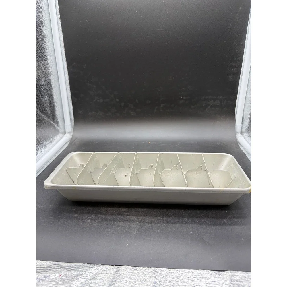 Vintage Aluminum Ice Cube Tray with Removable Metal Divider Insert Silver Tone